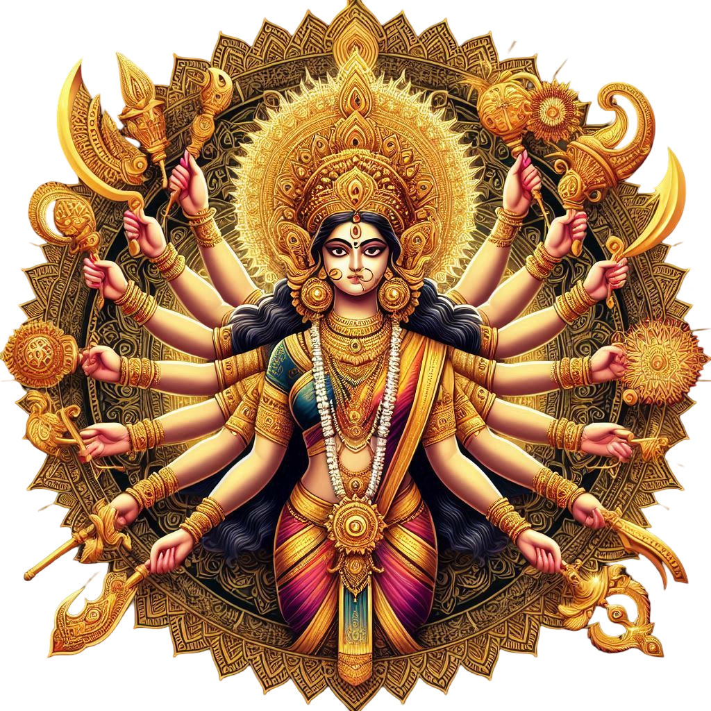 Durga portrait in warm pandal light